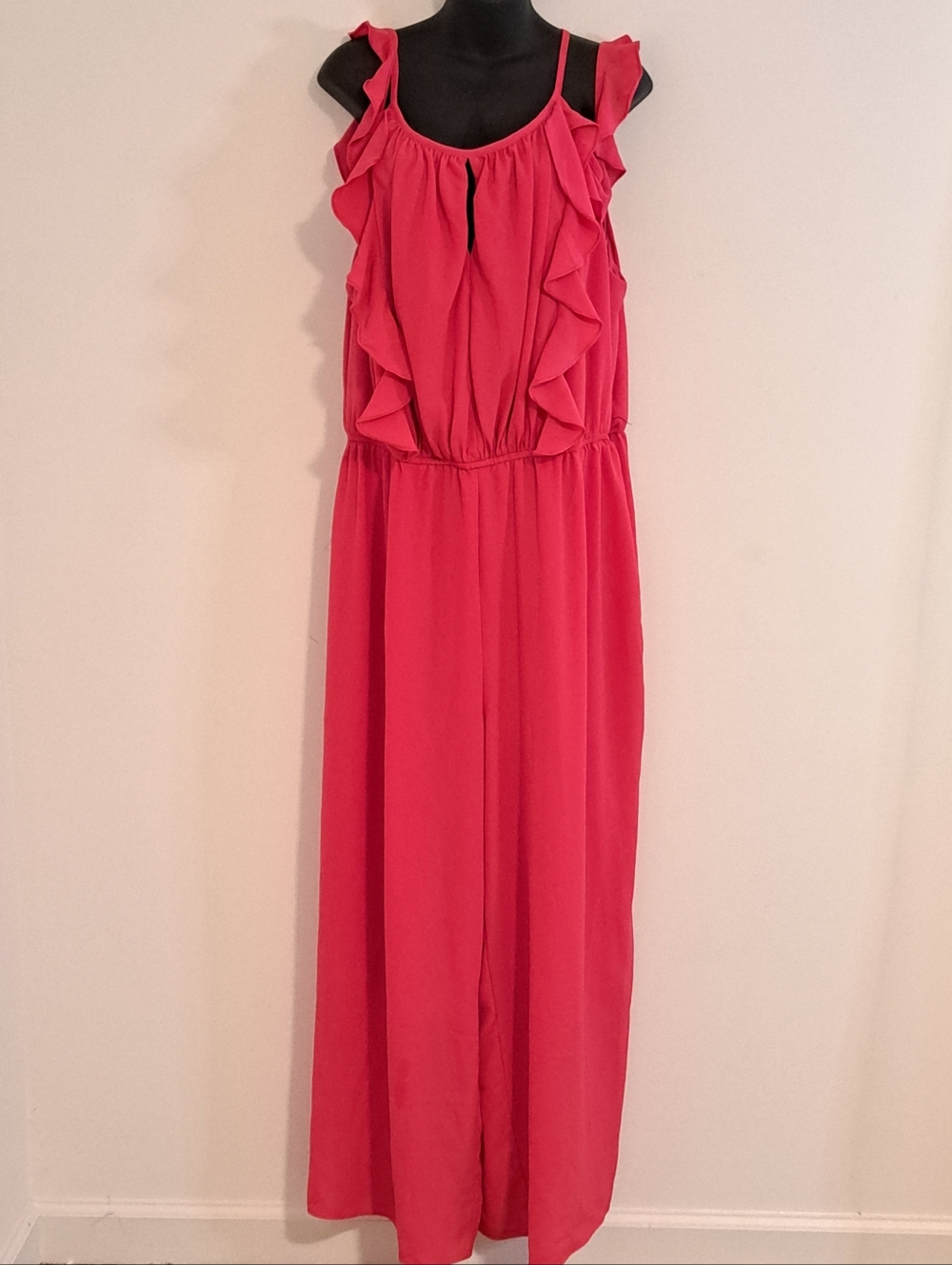 Lane Bryant Coral Wide-Leg Ruffle Front Accent Cold Shoulder Jumpsuit Size 22 - Picture 5 of 11